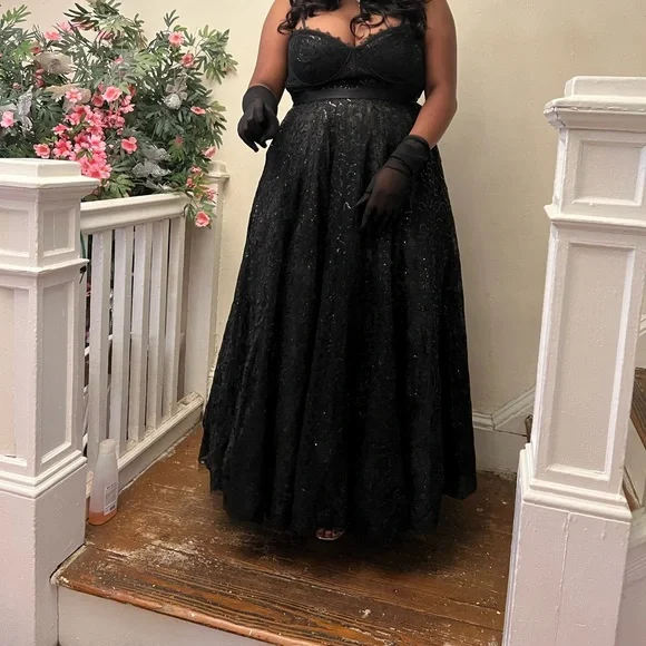 david bridal plus size formal dresses Square-Neck Long Formal Dress with Sheer Cut Outs– PromGirl